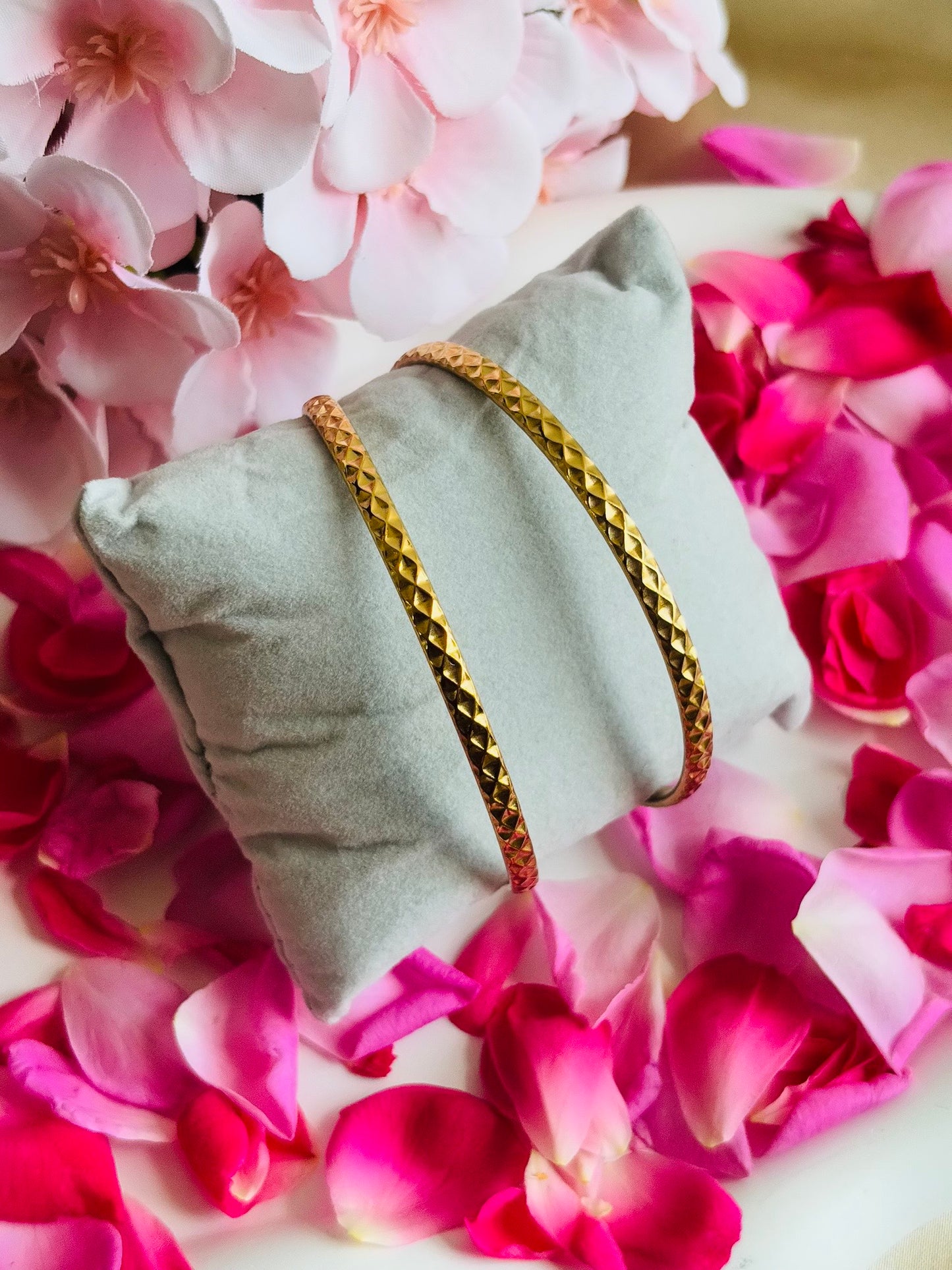 AIlaura Diamond Cut Gold Bangle (Pair)