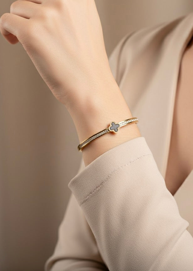 Ailaura Noire Clover Bangle- Adjustable
