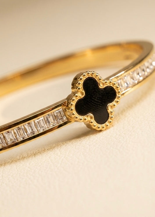 Ailaura Noire Clover Bangle- Adjustable