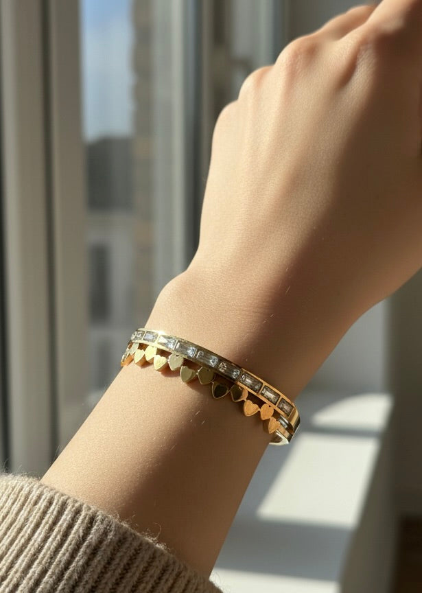 Ailaura Amour Heart Stone Bangle- Adjustable