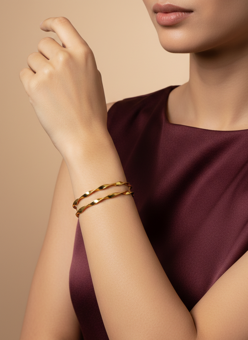 AIlaura Twisted Elegance Gold Bangle (Pair)