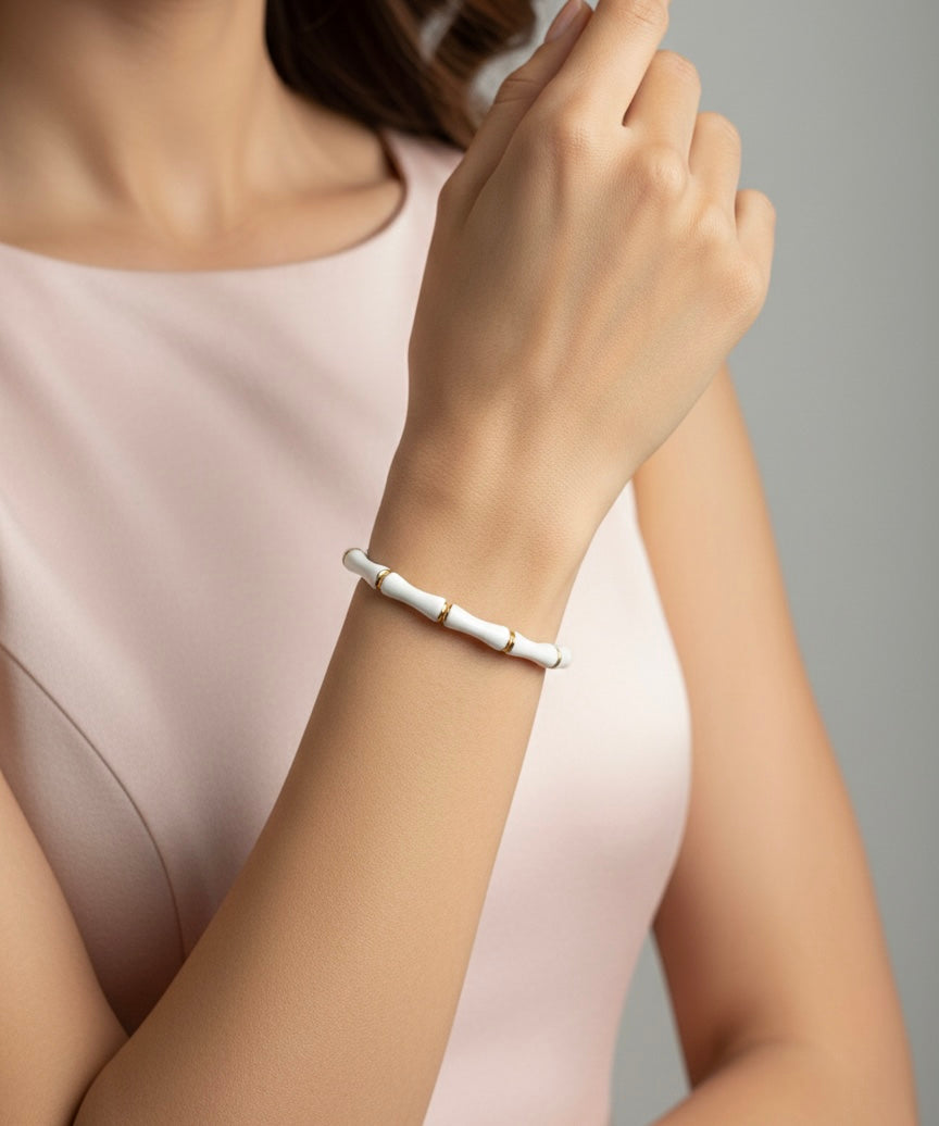 AIlaura White Bamboo Style Open Kada
