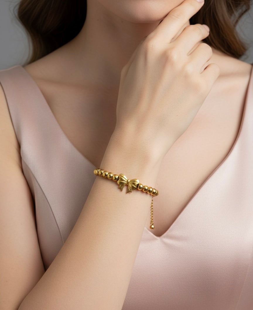 AIlaura Golden Bow Charm Bracelet